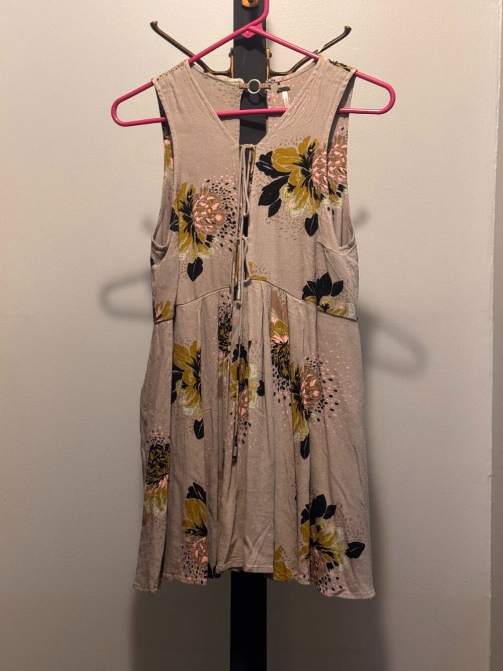 Free People Floral Top XS Dusty Mauve Gray Open Back Boho